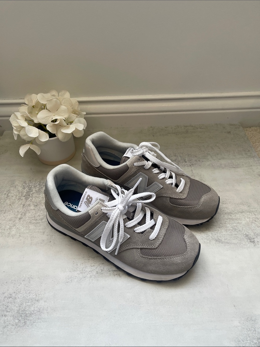 New Balance 574 Core Grey & White Athletic Sneakers